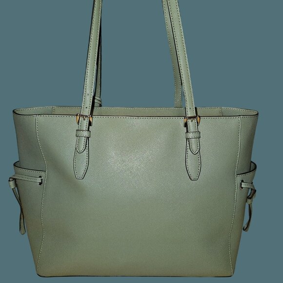 Michael Kors Leather Gilly Drawstring Travel Utility Work Green Shoulder Tote - Picture 3 of 16